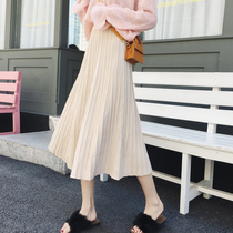 Knitted skirt autumn and winter with sweater mid-length small high waist a-line skirt wool umbrella skirt pleated skirt women
