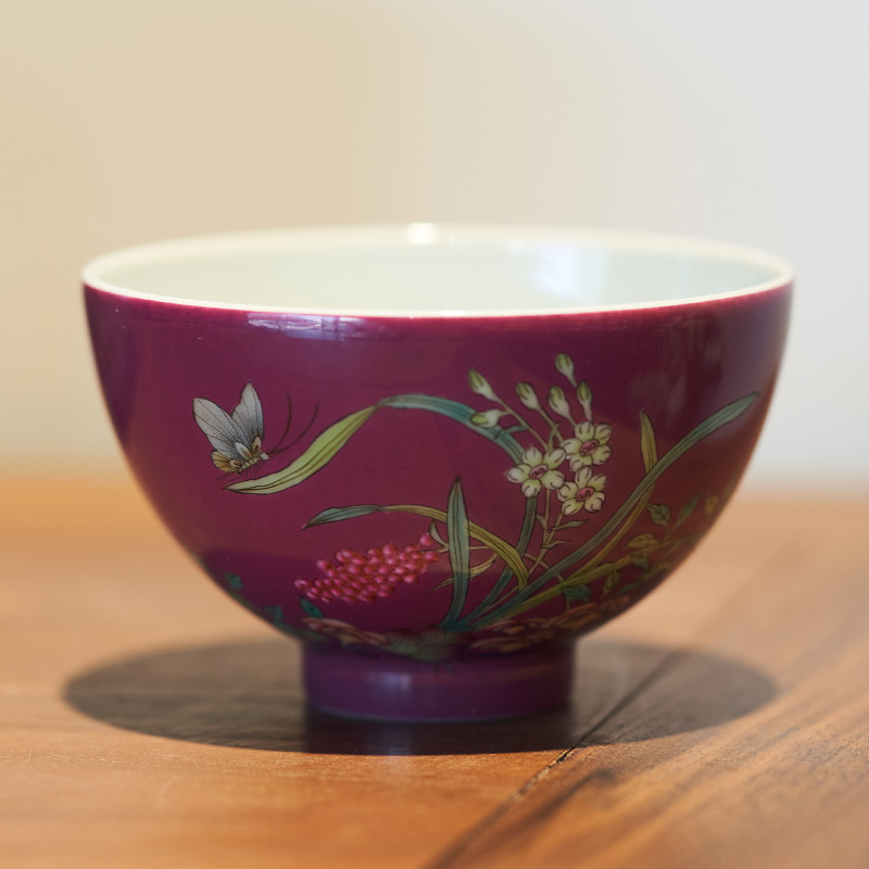 Colored enamel carmine flowers personal Lord kung fu tea cup of jingdezhen ceramic cups butterfly orchid single CPU