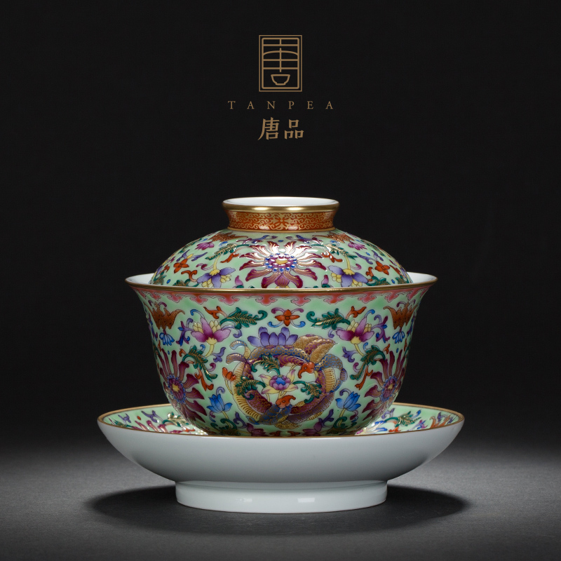 Jingdezhen ceramic hand - made colored enamel see colour tie back as only three lines all hand tureen lotus tea tea bowl