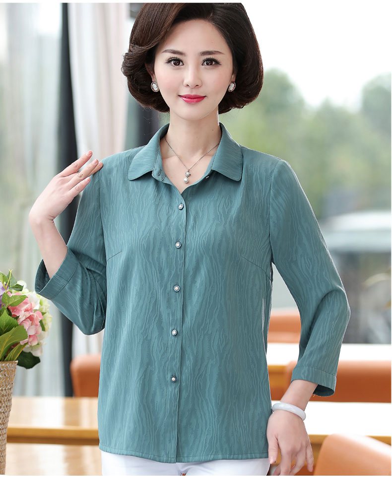 艳如飞四十岁妈妈春装衬衫新款洋气长袖上衣50岁中老年人春秋薄款衬衣