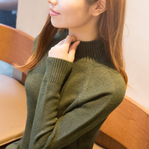 Loose knitted women's hoodie long-sleeved bottom shirt autumn new Korean version of short-form student semi-high round neck sweater