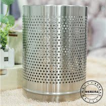 Stainless steel round room trash can gold bottom hollowed-out hole body garbage basket flame retardant sand steel body trash can