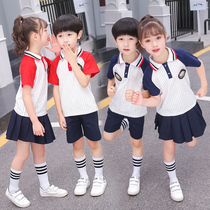 Navy Wind Stripe School Uniform Summer New Primary School Class Clothes Cotton Set Short Sleeve Two Piece Kindergarten Garden Clothes