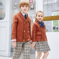 New English style kindergarten Garden clothes spring and autumn clothes knitted cardigan sweater college style childrens school uniforms