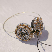 Headphone head-mounted general vivo Huawei OPPO with wheat phone to eat chicken thread control gorgeous inlaid drill pearl schoolgirl