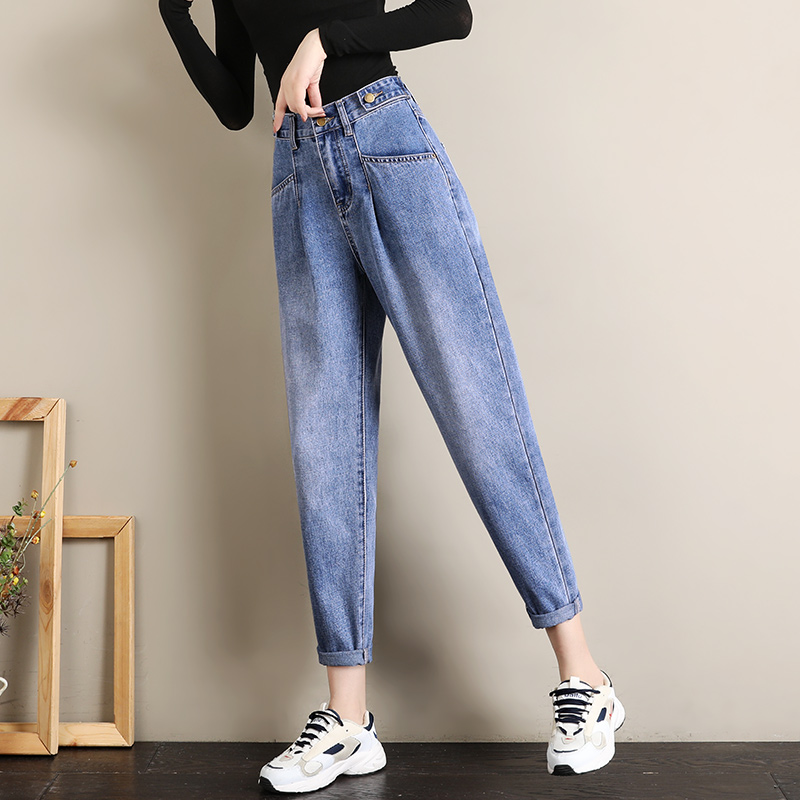 Ya Feng high-waisted dad jeans women's loose straight tube autumn and winter 2020 new nine-point radish Haren pants