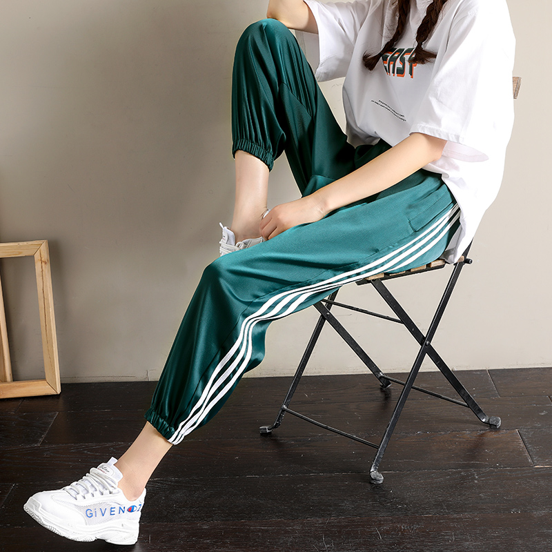 ins sports pants children tide loose bunch foot summer thin model 2021 new pants bloomers Ice Silk casual women's pants