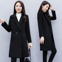 Professional woolen coat womens long model 2021 New overalls black autumn and winter small thick woolen coat