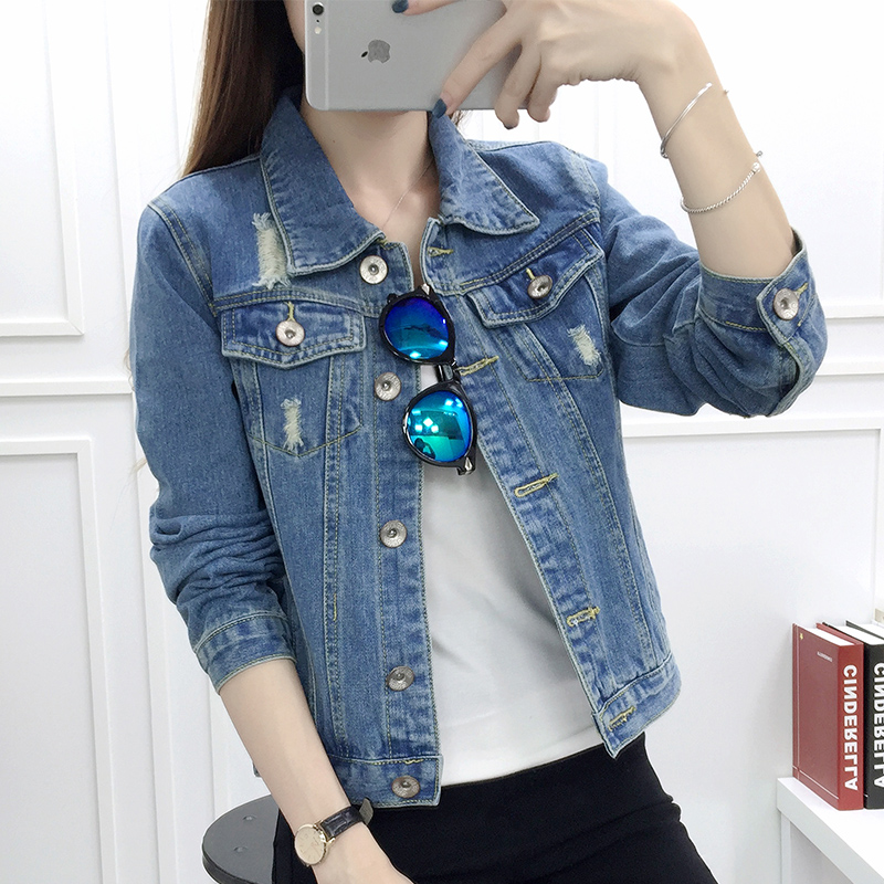 Denim jacket women spring and autumn student slim short loose Korean version of the bf jacket cardigan top casual small coat