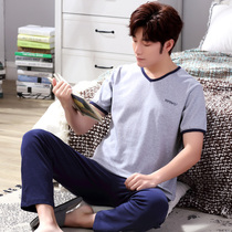 Mens Pyjamas Summer Thin short sleeves Long pants pure cotton Middle aged home Middle-aged Summer Mens and Dad Suite