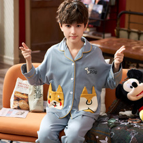 Spring Autumn Season Teenagers Pyjamas Boys Junior High School Students Long Sleeves Pure Cotton Cartoon CUHK Children 12-15 Year Old Home Clothes