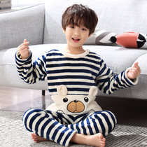 Winter child sleepwear boy thicken plus suede Coral Suede Male baby Mid-autumn Winter The boys home clothes