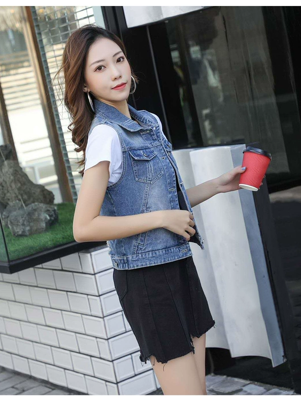 Mùa xuân và mùa thu 2021 áo vest denim mới của phụ nữ mùa hè và phiên bản Hàn Quốc của tất cả các trận đấu kết hợp bên ngoài áo vest vest vest vest áo khoác ngắn - Áo vest