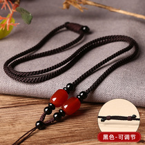 Red agate barrel bead chain rope hand woven pendant lanyard mens and womens jade pendant rope jade hanging neck
