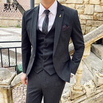 Silent writing mens suit suit male British Korean version slim business casual formal suit suit three-piece suit Male