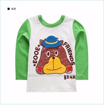 Very small fish 26135 spring autumn style boy green pure cotton knit suction sweating cartoon casual round collar thin length sleeves