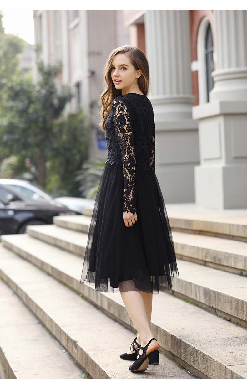 南岛风大码女装2017春装新款胖mm200斤显瘦a字裙中长款蕾丝连衣裙