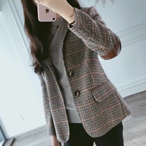 Korean hairy plaid blazer womens 2021 Spring and Autumn New Korean slim Joker small suit womens coat