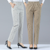 Middle-aged womens pants Spring and Autumn loose granny pants Middle-aged womens pants Summer thin high-waisted straight mom pants