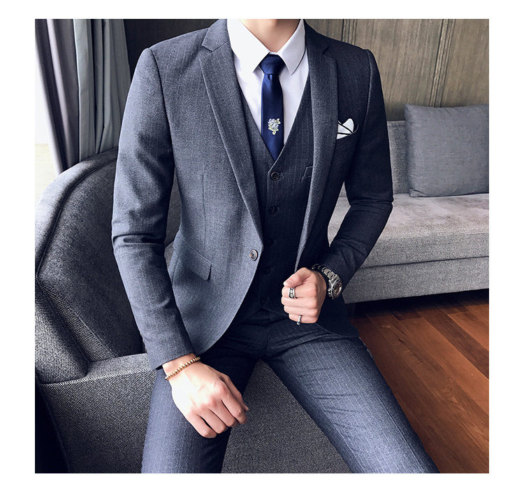 西服套装男士三件套四季韩版修身小西装职业正装伴郎新郎结婚礼服