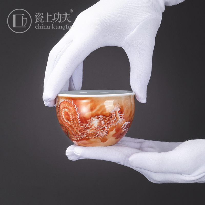 Cylinder cups porcelain jingdezhen pure hand - made alum red dragon kung fu masters cup ceramic cup of tea cups