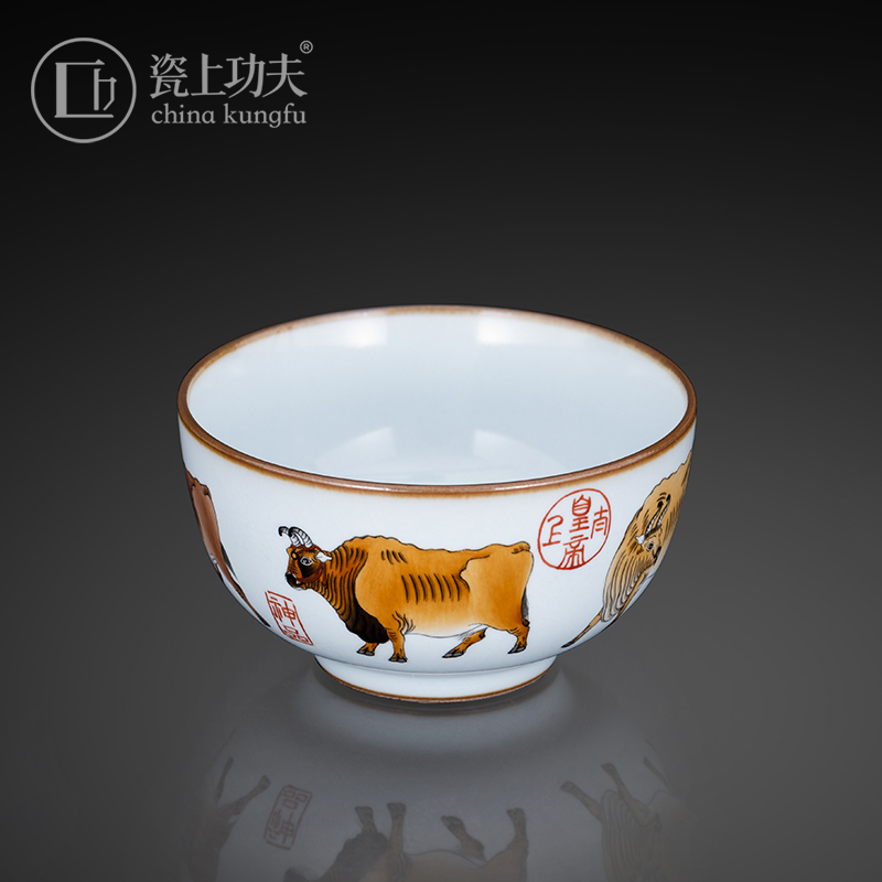 Jingdezhen ceramic hand - made color ink five NiuTu master cup your porcelain pieces can raise kung fu tea tea set sample tea cup