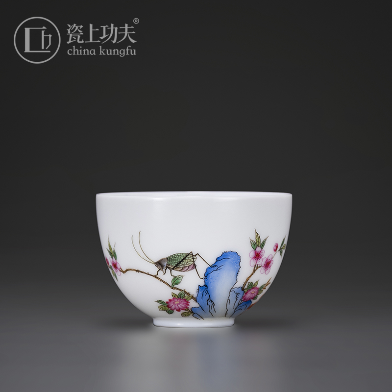 Kung fu tea set on the porcelain ceramic single cup sample tea cup small hand hand draw flowers and birds master cup personal cup