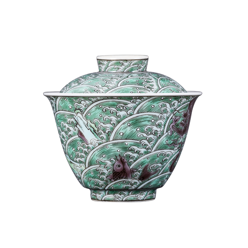 Porcelain kung fu dragon carp on the sea green, 2 tureen hand - made ceramics jingdezhen tureen small orphan works by hand