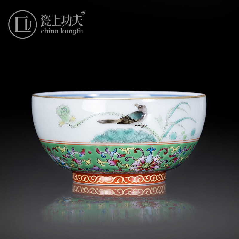 Jingdezhen pure manual hand - made ceramic porcelain enamel see colour master kung fu tea cup flower lotus tea cup