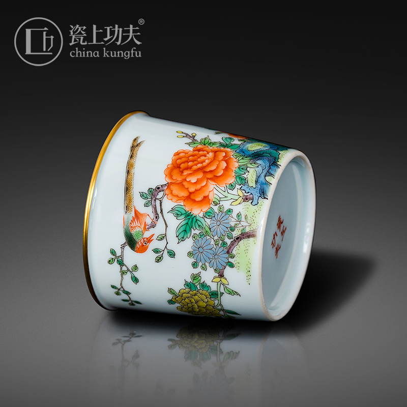 Porcelain hand made peony flowers and birds on the kung fu master cup of jingdezhen ceramic cups kung fu tea set single cup sample tea cup