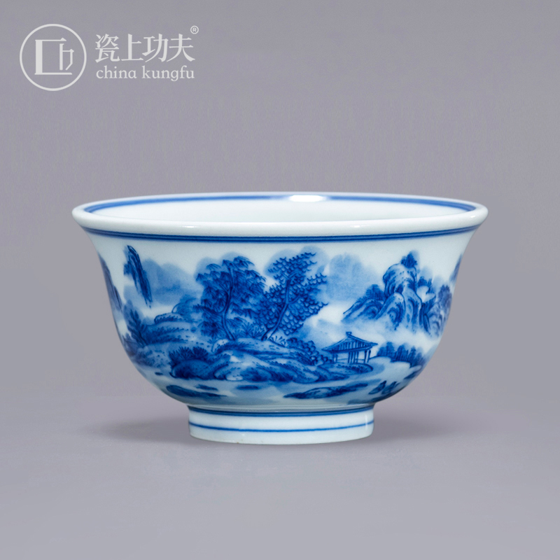 Jingdezhen imitation Ming yongle blue and white hand of master cup pure manual hand - made kung fu tea sample tea cup single CPU