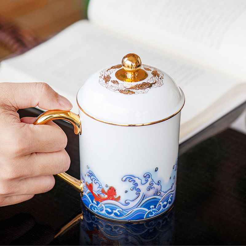 Jingdezhen ceramic cups a single move onward with cover large capacity office cup cup masters cup business gifts