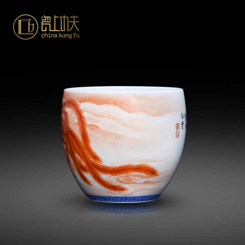 Jingdezhen ceramic kung fu teacups hand - made alum red master cup full manual single cup sample tea cup to collect gifts tea sets