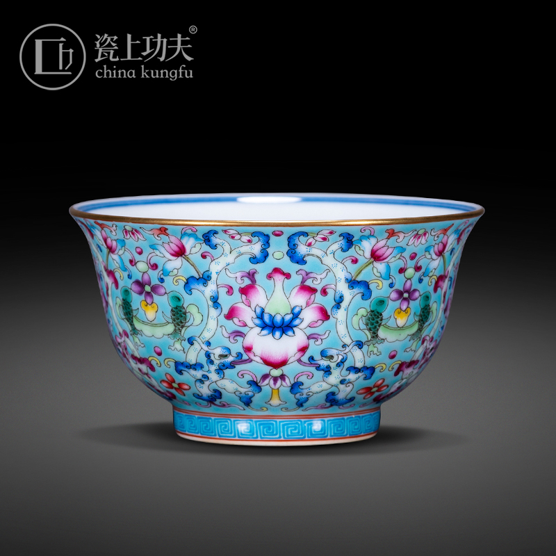 Jingdezhen ceramic flower master hand of blue and white porcelain enamel dragon grain treasure phase CPU kung fu tea cup sample tea cup