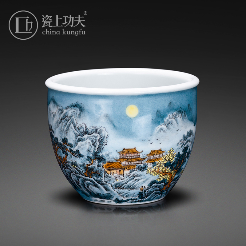 Jingdezhen porcelain pure manual hand - made master cup on a castle in the kung fu color ink sample tea cup ceramic kung fu tea cup