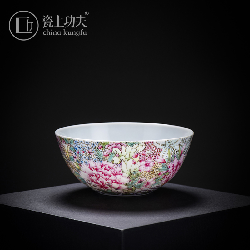 Master kung fu tea set on the porcelain ceramic sample tea cup cup hand - made m letters flowers single CPU personal cup thin foetus enamel cup