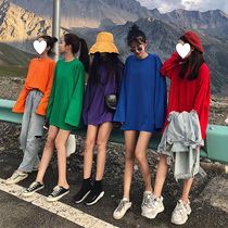 Gangfeng ins long sleeve T-shirt female early autumn foreign style Joker dress Korean student loose lazy wind chic top