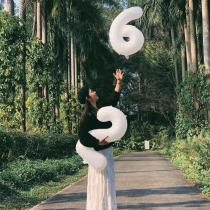 Sen Department ins wind white digital aluminum film large number childrens birthday party small red book photo with the same balloon