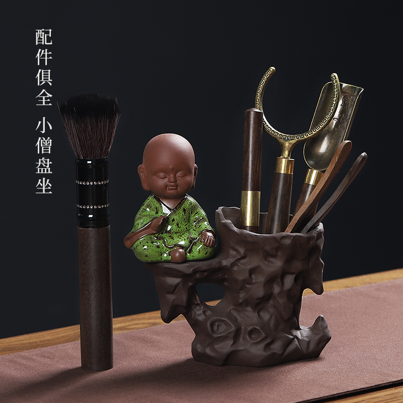 Tea six gentleman 's suit Tea art YangHuBi purple sand Tea pet furnishing articles ebony wood kung fu Tea set with parts books