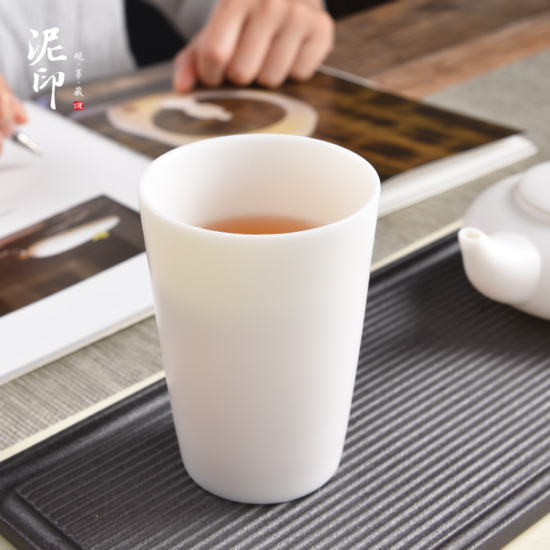 Mud printing ceramic cups male household dehua white porcelain cup warm hand contracted large glass office getting tea cups