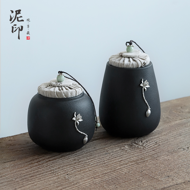 Mud seal caddy fixings small creative move fashionable household ceramic seal tank pu - erh tea storage tanks with portable POTS