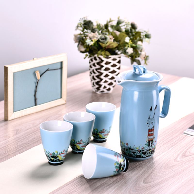 Cold water ceramic production 5 fold 】 【 large lemon cool suit large capacity juice glass cup of a complete set of the kettle