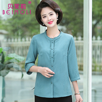 Womens shirts for the elderly Autumn mid-sleeve tops for the 50-year-old clothes for the elderly Mothers three-point sleeve shirts foreign style