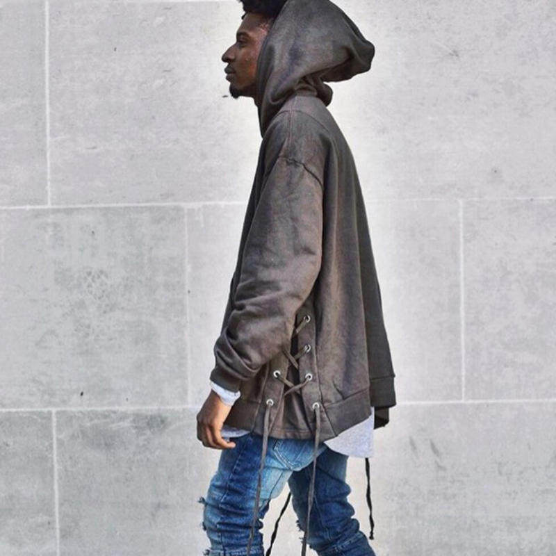 fog kanye侃爷欧美简约高街潮牌街头宽松开衩纯色连帽卫衣男帽衫