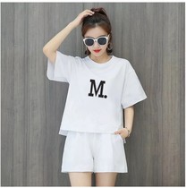 Casual sports suit 2021 spring and summer new fashion top shorts womens running fitness loose thin section two-piece set