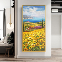 Mediterranean style simple modern flower landscape European style hand-painted oil painting vertical corridor decorative painting Sunflower