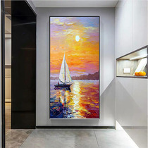 Hand-painted oil painting entrance entrance decoration painting vertical Hotel mural painting sofa wall floor painting corridor hanging painting aisle