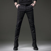 High color autumn plus velvet Plaid work casual pants men Korean slim small feet Joker pants mens Tide brand pants men