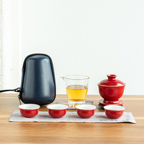 Jinshan Linglong semi-automatic travel tea set set a pot of four cups fast guest lazy stone grinding cover Bowl portable bag