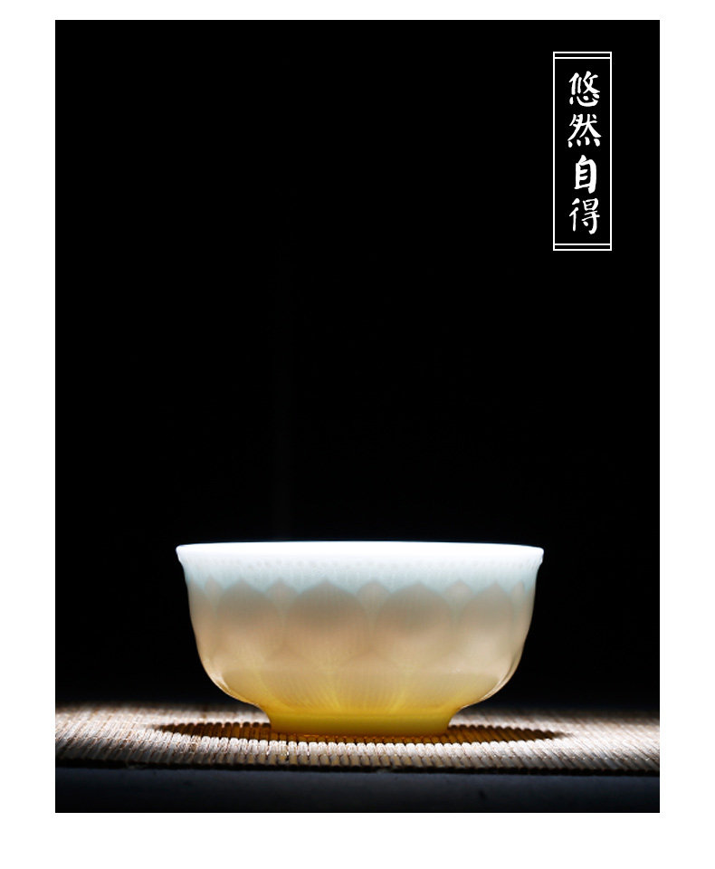 昌南陶瓷手工浮雕荷花影青瓷品茗杯景德镇主人杯功夫茶具茶杯单杯_7折